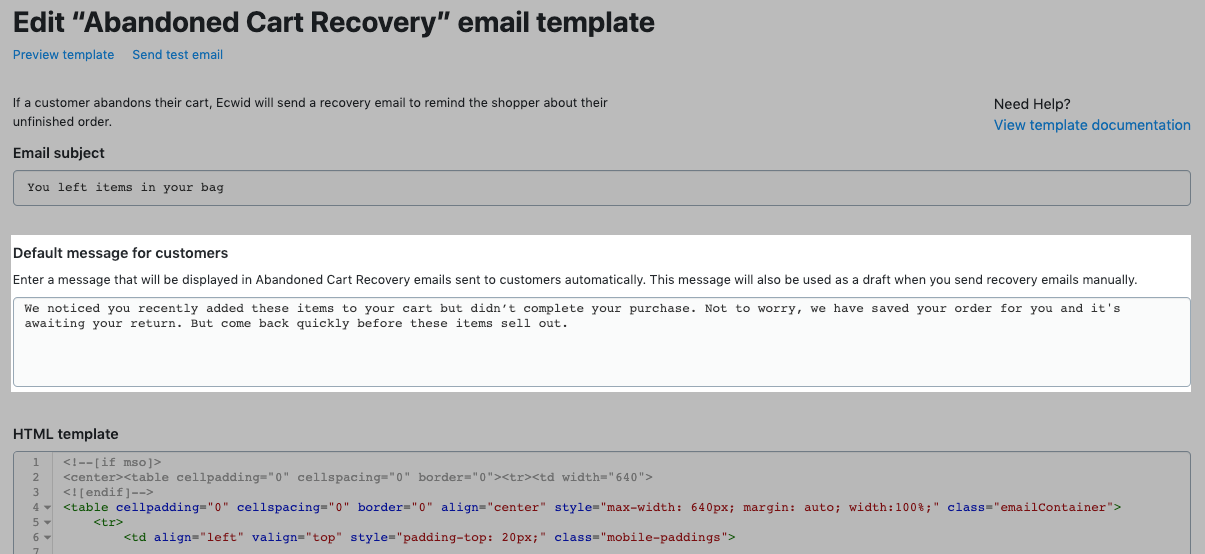 Default recovery message