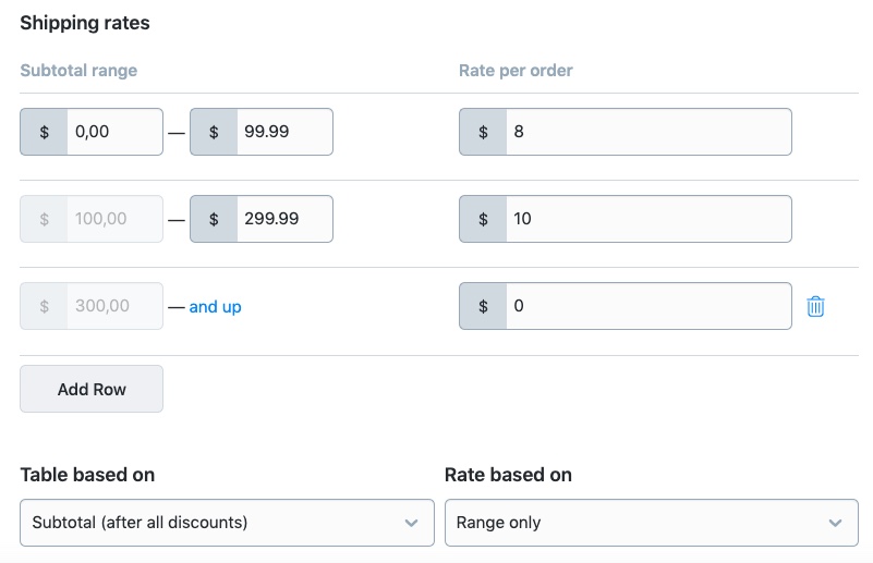 Example of a custom table