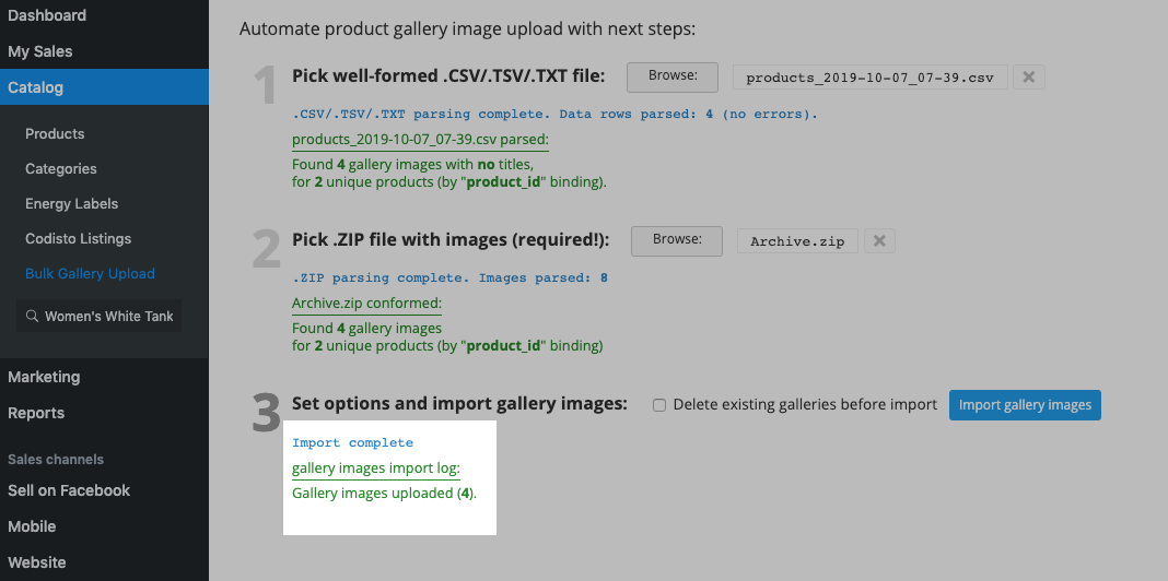 Import via bulk gallery upload complete