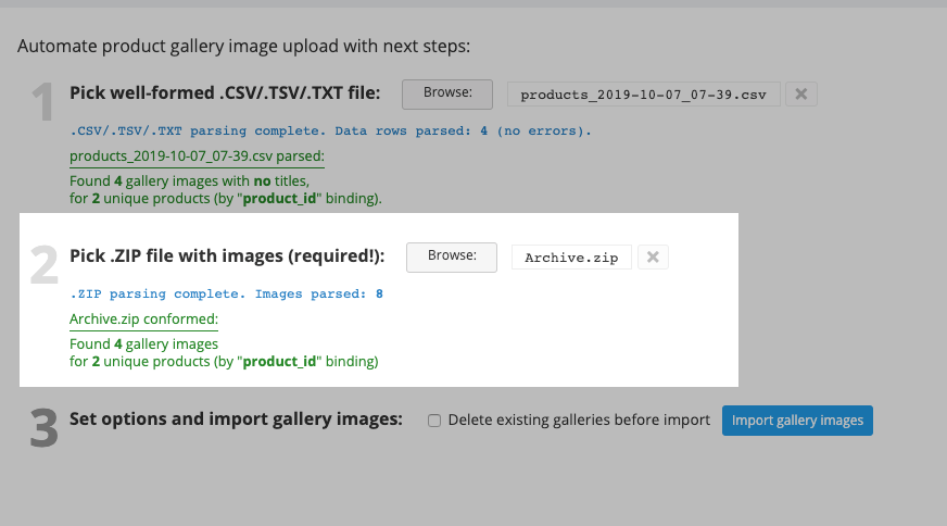 choose zip file for bulk gallery upload