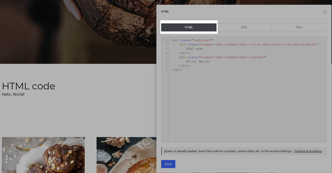 Add Ecwid store code to Flexbe HTML block