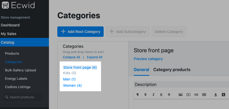 Product categories – Ecwid Help Center
