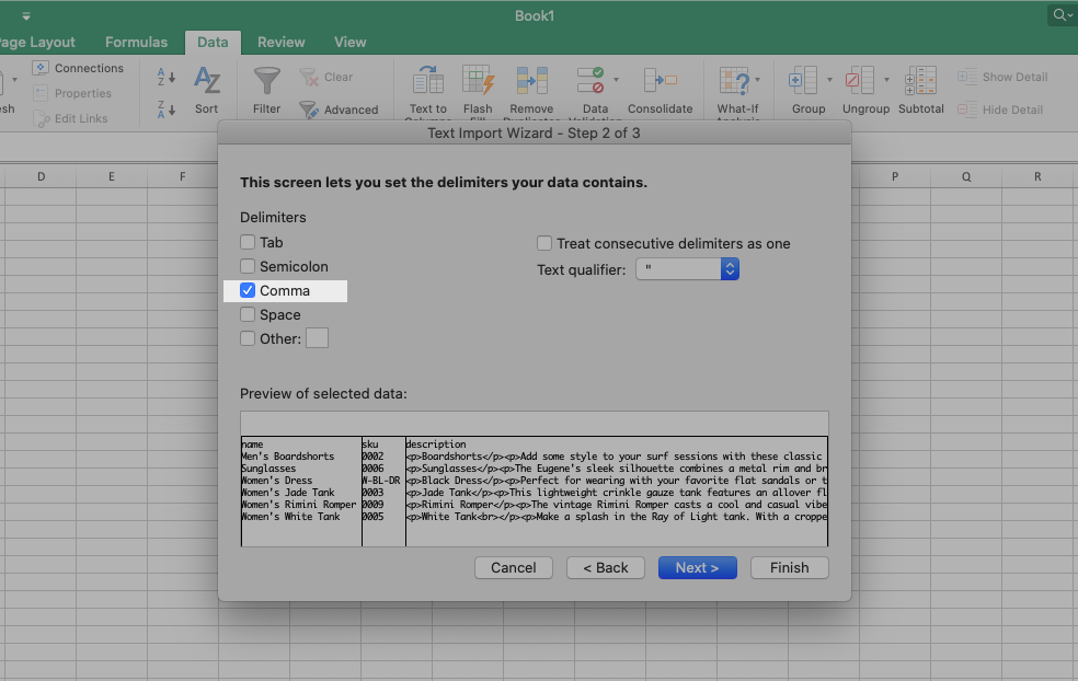 excel for mac saves csv single column