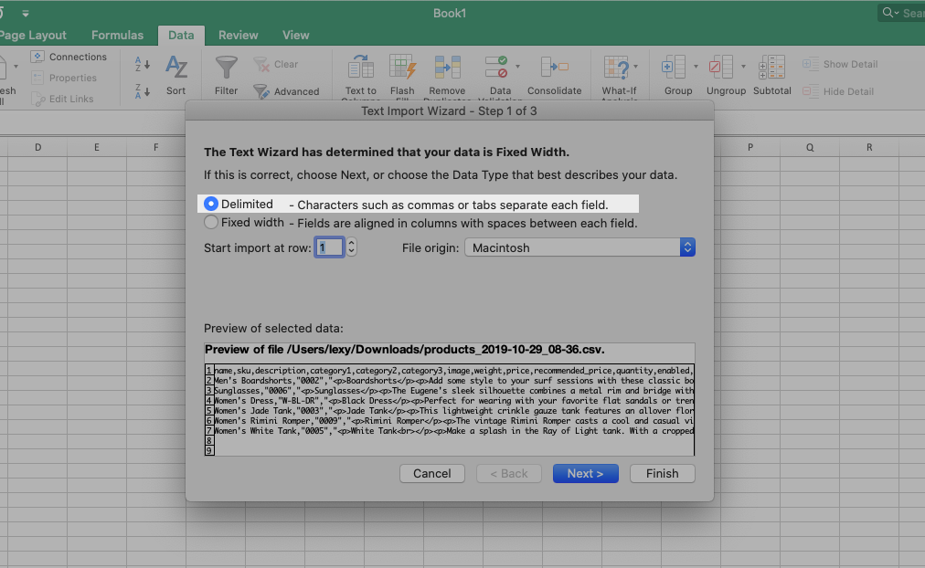 ms excel for mac proper csv file