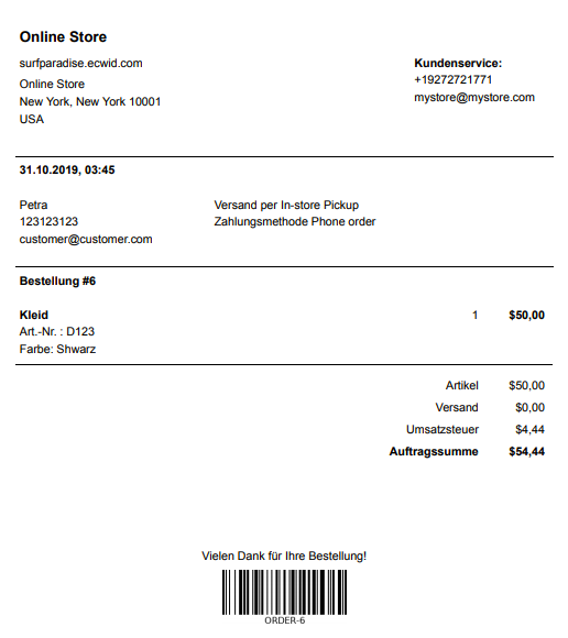 Übersetzte Rechnung