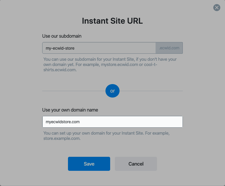 Specify your domain name in the Ecwid control panel