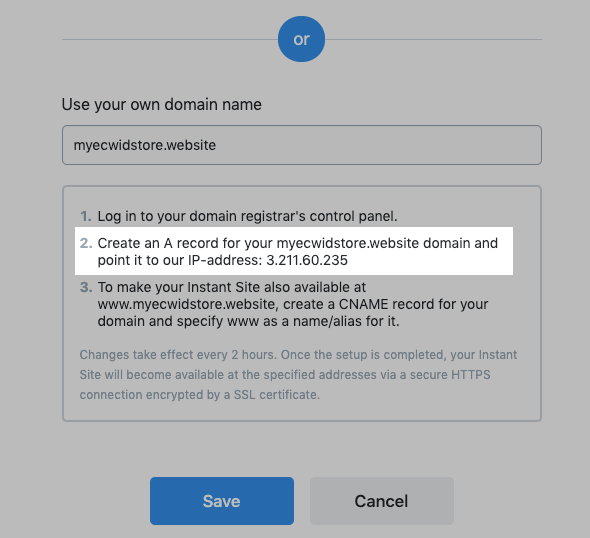 Connecting Domain Com Domain To Ecwid Instant Site Ecwid Help Center