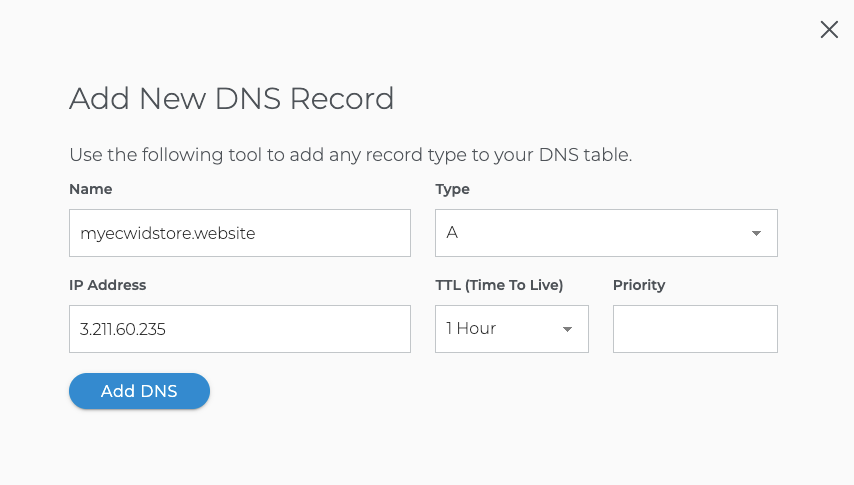 Create A-record in domain.com to set up domain for Ecwid