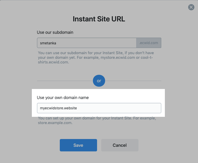 Set up your domain name in Ecwid control panel