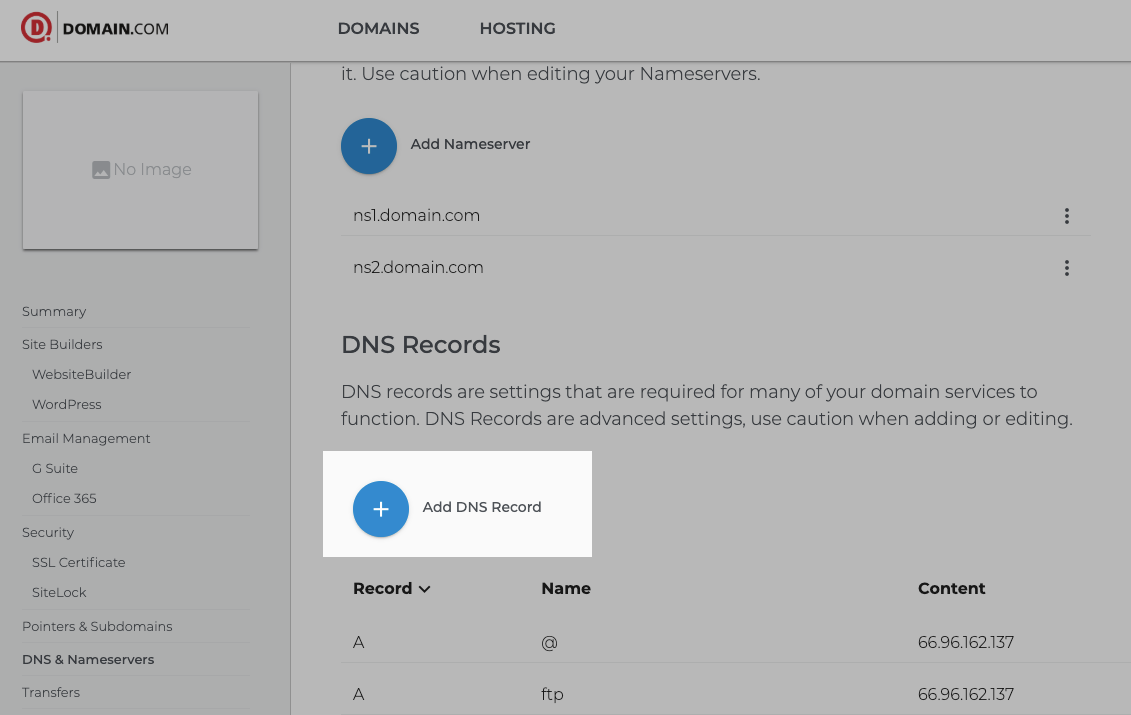 Add DNS Record in domain.com control panel for Ecwid
