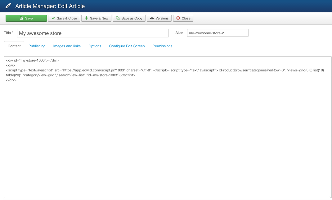 Create a new article on your website