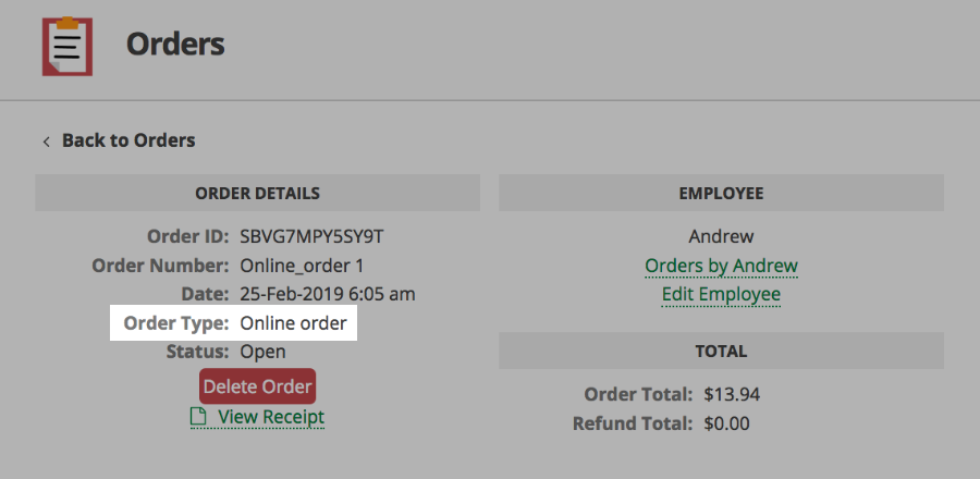 Online order in Clover