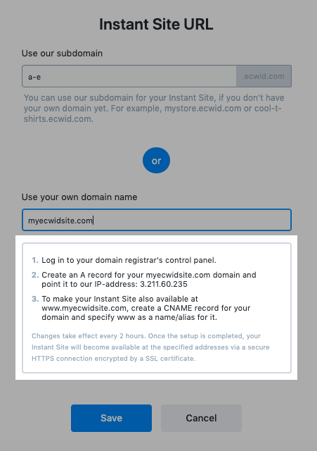 Connecting 1and1 Ionos Domain To Your Ecwid Instant Site Ecwid Help Center