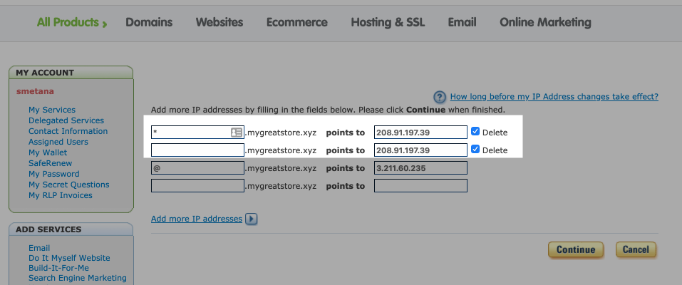 Delete A records in Register.com account