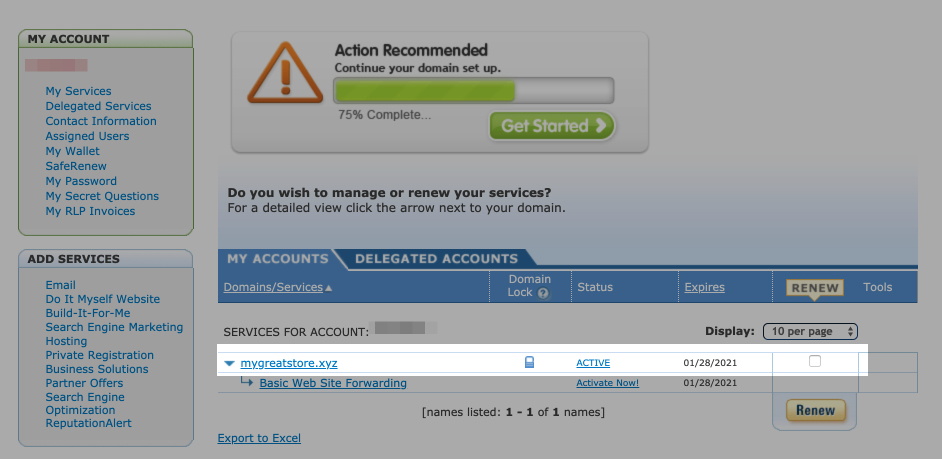 Manage your domain at Regsiter.com