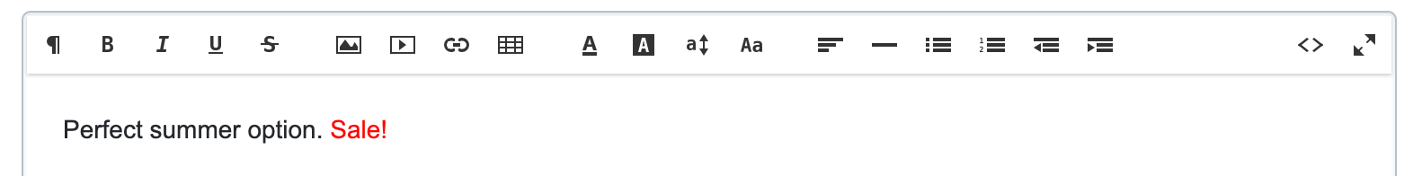 Using the built-in text editor – Ecwid Help Center