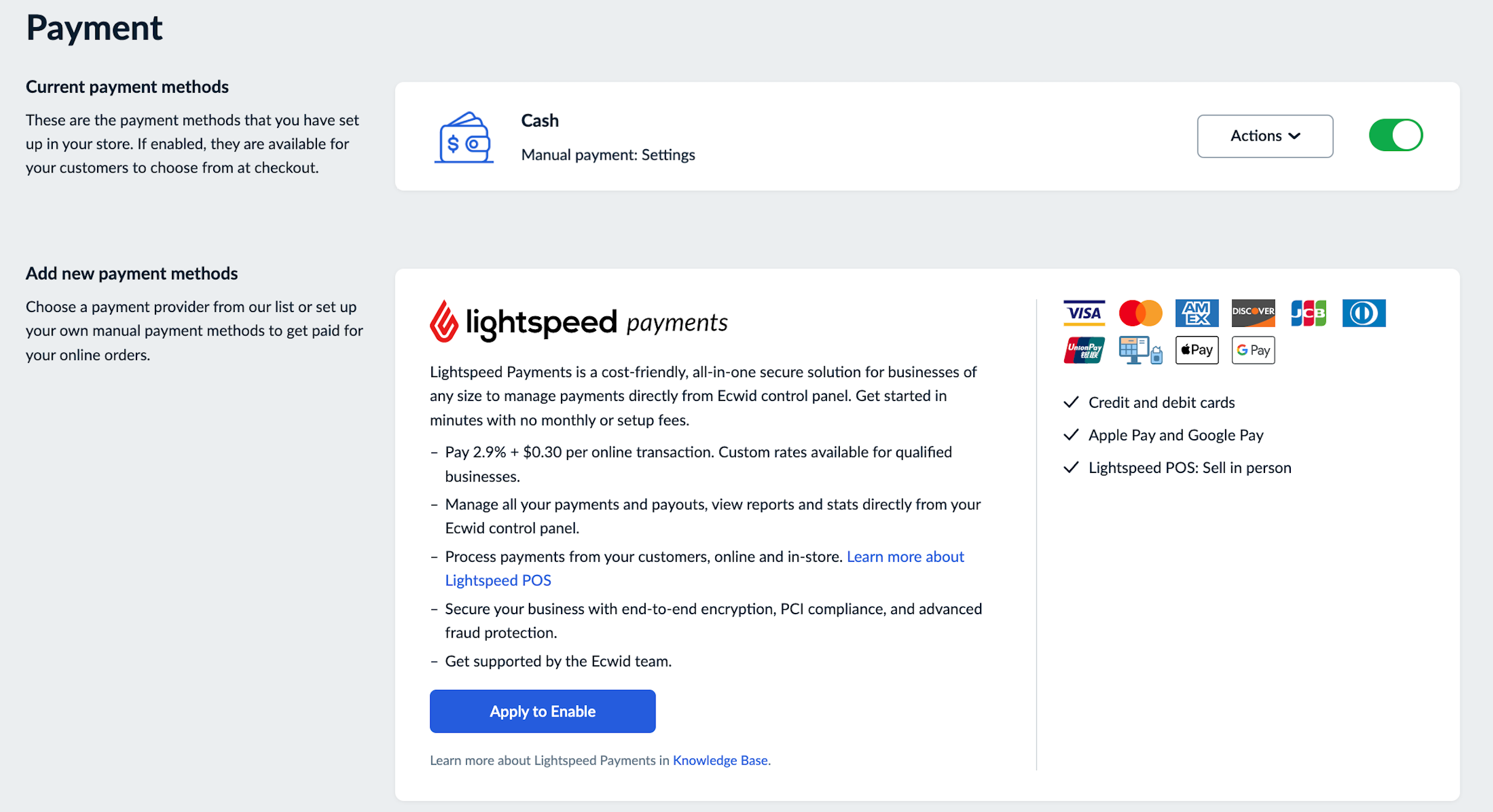 Lightspeed Payments Ecwid Help Center